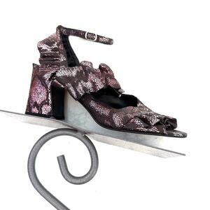 Zara Purple Snakeskin Ruffled Metallic Heels Size EU 37/ US 6.5